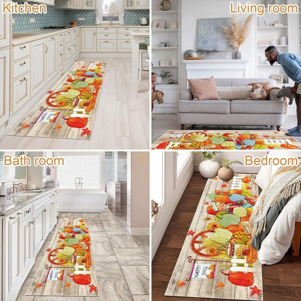 Harvest Pumpkin Fall Runner Rug Farmhouse Fall Decoration Floor Mat 2x6ft - Picture 2 of 8